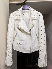 Zara Outerwear Faux Leather White Studded Biker Motorcycle Jacket XS / S 