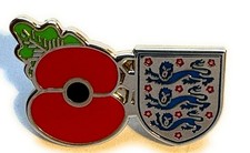 England Football Pin Badge Poppy Three Lions Motif Remembrance UK Stock