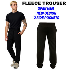 Mens Fleece Jogging Bottoms 2 Pockets Pants Plain Open Hem Joggers Trouser