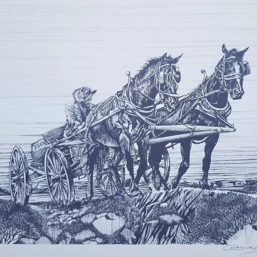 Horse drawn wagon sketch - horse,