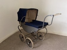 1960s Vintage Children’s Swallow Toy Baby Pram Blue And Grey