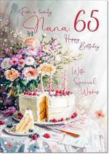 Doodlecards Nana 65th Birthday Card Age 65 Birthday Cake and Flowers