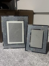 Photo Frames - Glamorous Set of 2 Glass Mirror Sparkling Silver Glitter Finish