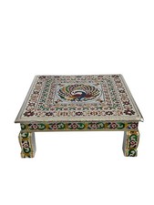 15 Inch Silver Minakari Bajoth Peacock Design Pooja & Wedding Ceremony Chowki