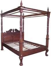 Four Poster Carved Mahogany Antique Reproduction Bed UK 5' King Size
