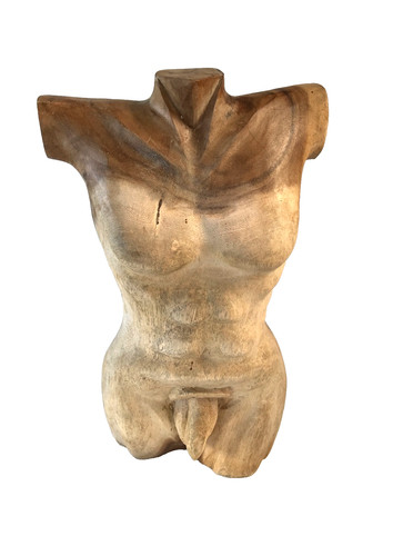 Male bust torso statue wooden - male,