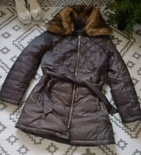 River Island Quilted Removable Fur Trim Belted Winter Coat  Blue Grey 6 8