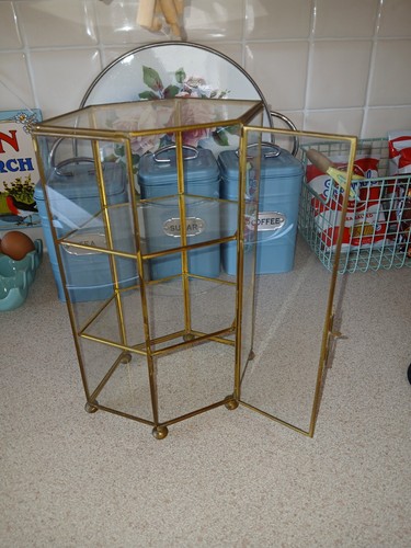 Vintage brass glass display - &,