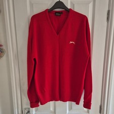 Vintage Slazenger Jumper Red V Neck 42" Men's Soft Knit, vgc