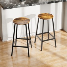 2x Industrial Rustic Wooden Bar Pub Kitchen Stools Chairs Seats Metal High Legs