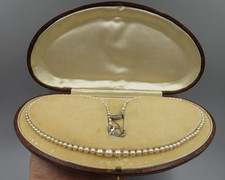 Antique Natural Saltwater Pearls Diamond Gold Clasp Necklace + Certificate