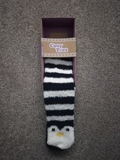 Cosy Toes Penguin Slipper Socks – Black & White Stripes, Super Soft, One Size