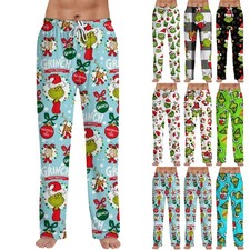 Mens Christmas Pyjama Pants The Grinch Naughty Nice Lounge PJ Sleep Pants S-2XL