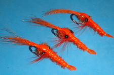 FLY FISHING FLIES - Fl. Orange SQUAMISH POACHER Steelhead Prawn, size #2 (3 pcs)