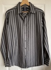 M&S Blue Harbour Men’s Soft Touch Shirt.Grey Stripe. Small. Excellent Condition