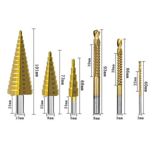 6pcs spiral step cone drill - step,