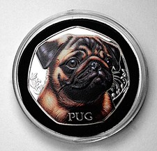 THE PUG Silver Commemorative Coin. Capsule/Colour. Favourite Dogs. Puppy/Pup/Dog