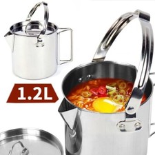 1.2L Stainless Steel Outdoor Picnic Camping Cooking Kettle Hanging Pot w/ Lid