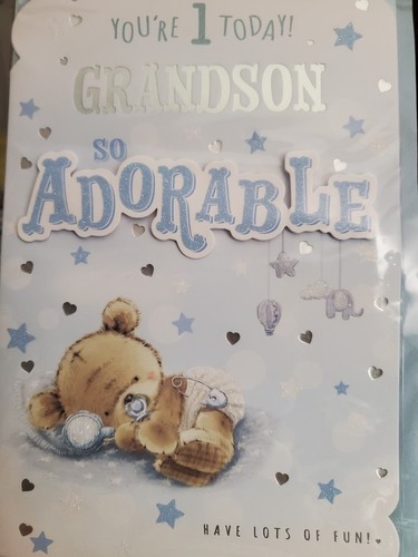 Grandson 1st birthday card - grandson,