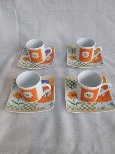 Floral ceramic cappuccino cups - cappuccino,