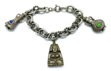 Antique Art Deco Egyptian Revival Peruzzi Style Silver Plated Charm Bracelet 