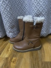 John Lewis Leia Shearling Lined Boots Girls UK 13 Tan Brown Leather Side Zipper