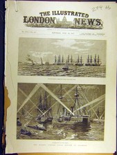 Original Old Antique Print 1887 Queen Jubilee Spithead Review Naval Royal-Yacht