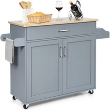 Kitchen Cart Island Butchers Block Table Trolley Storage Cabinet Cupboard grey