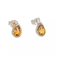 9ct Gold Citrine Stud Earrings Yellow Natural Handmade Boxed Gift