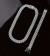 Mens Cuban Link Chain & Bracelet Set Iced Out 14mm Hip Hop Jewelry Bling Diamond