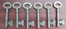 Six Large Gauge Malleable Iron Antique Sash Warded Mortice Keys, Circa 1890-1900