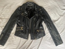 Karen Millen soft black leather biker jacket UK 10