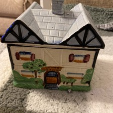 Vintage 1950s Japan Cottage House Ceramic Cookie Biscuit Jar 