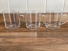 3 x Vintage Arcoroc France Clear Glass Tea Coffee Mugs Large  9 x 7.5cm Retro