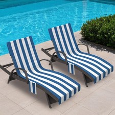 2 x Zingtto Sun Lounger Towel Cover Microfiber Beach Chair Towel +Pockets-Stripe