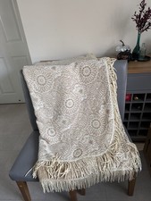 Vintage Cotton Marks & Spencer’s Beige Cream Floral Fringed Throw Blanket 104”
