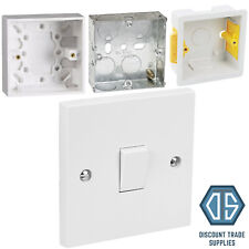 Single Light Switch 1 Gang 10 Amp White & Pattress, Dry Lining or Metal Back Box