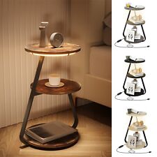 Small Side Table 3-Tier Storage Sofa End Table with LED Light Living Room UK