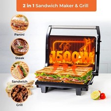1500W Electric Panini Grill Machine Panini Press Sandwich Toaster Maker 180°