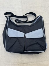 Baby Shoulder Bag 15x11x5" black /grey front pockets, dividers, Insulated bottle