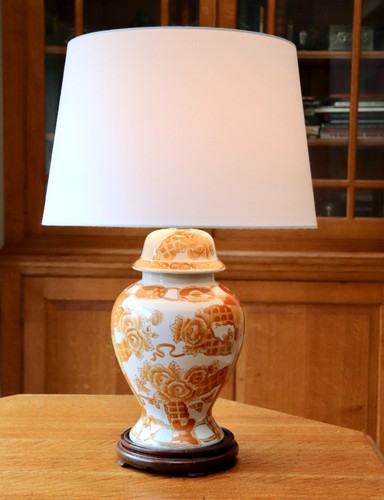 Oriental ceramic lamp wooden - -,
