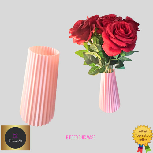Printed pink ribbed vase - ,