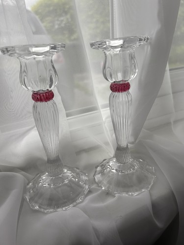 Pair cut glass candlesticks - cut,
