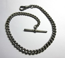 Vintage SOLID SILVER ALBERT, POCKET, FOB WATCH CHAIN - Dog Clip & T-Bar