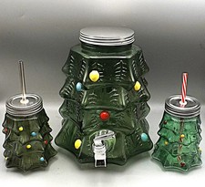 Large MASON Jar Christmas Tree Drink Dispenser & Glasses/Straws