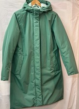 LANDS END Ladies Green Long Zip Fasten Hooded Coat UK M - CG C51
