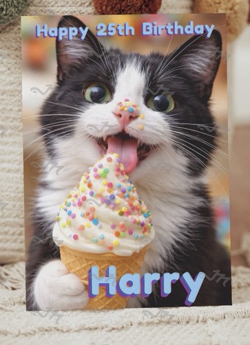 Black white cat personalised - black, &