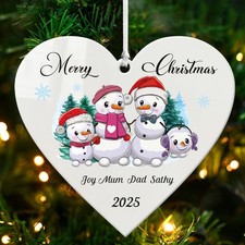 Personalised Acrylic Christmas Bauble Xmas Tree Decoration Snowman Family 2025