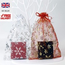 CHRISTMAS SNOWFLAKE ORGANZA BAGS GIFT BAG  POUCH LARGE SMALL RED GOLD WHITE GOLD