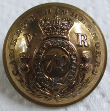 Victorian Army:"79th CAMERON HIGHLANDERS BRASS BUTTON" (Large, 25mm, 1855-1881)